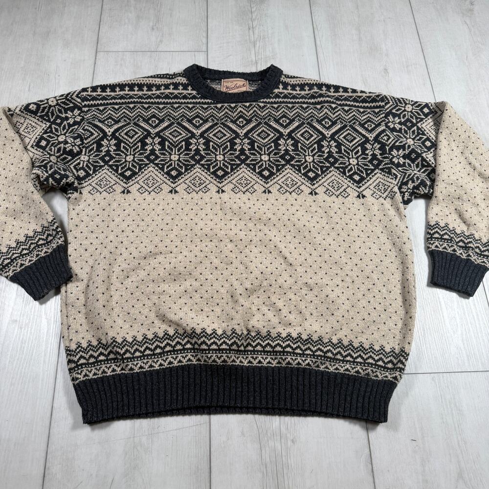 Vintage Woolrich Sweater Men Large Fair Isle Knit Floral Nordic Fisherman